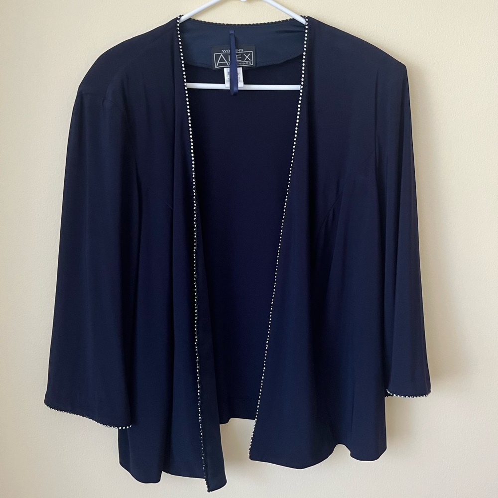 Alex Evenings Embellished Gown and Jacket Navy Blue Silver Bling Size 18W